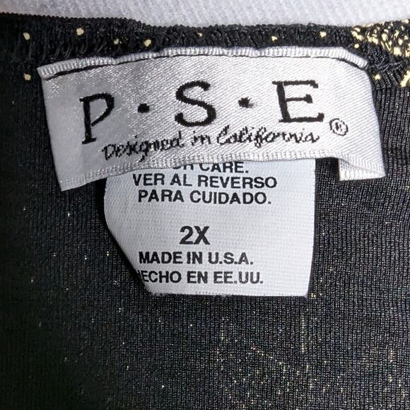 Vtg 1990s PSE Black Ivory Floral Print Stretch Nylon Jersey Short Sleeve Top 2X - Picture 3 of 4